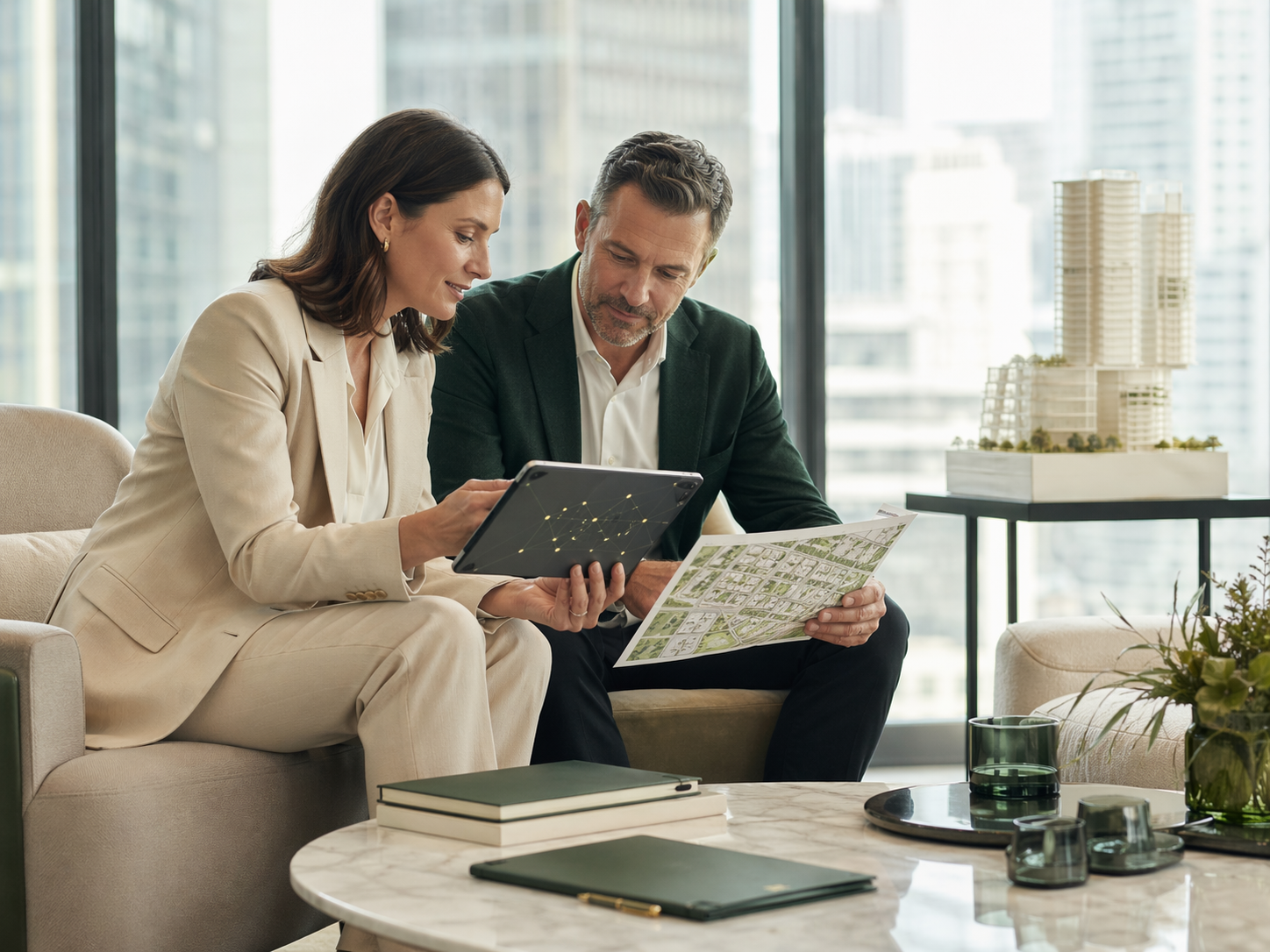 Professionals reviewing relationship-led growth strategy across enterprise markets